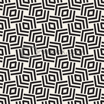 Geometric Ornament With Striped Rhombuses. Vector Seamless Monochrome Pattern