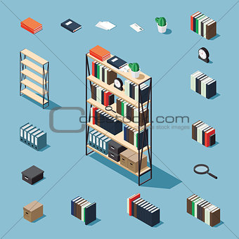 Isometric bookcase and elements