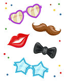 Glasses, moustache, lip,  bow-tie. Masks for birthday party.