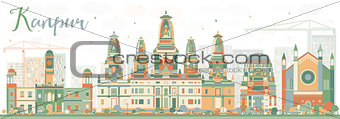 Abstract Kanpur Skyline with Color Buildings.