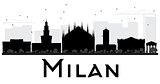 Milan City skyline black and white silhouette. 