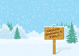 Wood Sign in Winter Forest