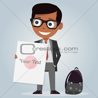 School uniforms for boys. Isolated character. Cartoon personage. Vector illustration on white background. Modern stylish schoolboy.