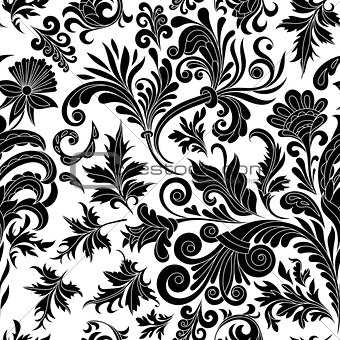 Vector illustration. Decorative design element filigree calligraphy. Retro seamless pattern antique style acanthus. Black on white vintage baroque ornament.