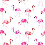 Hand drawn pink flamingo bird seamless pattern.