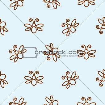 Butterfly outline blue seamless pattern.