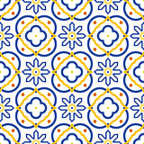 Azulejos blue and white mediterranean seamless tile pattern.