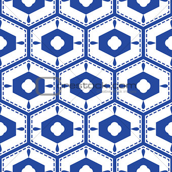 Blue and white mediterranean seamless tile pattern.