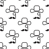 Gentleman hat, mustache and monocle seamless pattern.
