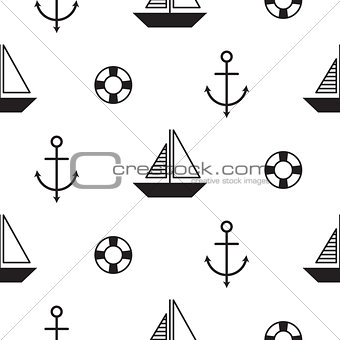 Sailboat seamless nautical vector pattern in scandinavian style.