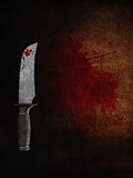 3D bloody knife on a bloodstained grunge background