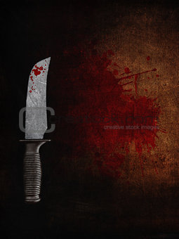3D bloody knife on a bloodstained grunge background