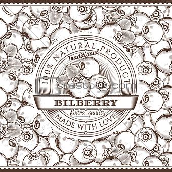 Vintage Bilberry Label On Seamless Pattern