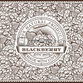 Vintage Blackberry Label On Seamless Pattern