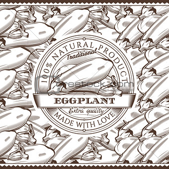 Vintage Eggplant Label On Seamless Pattern
