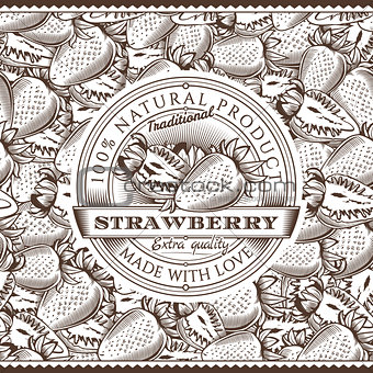 Vintage Strawberry Label On Seamless Pattern