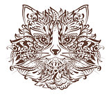 Cat head monochrome graphic drawing tattoo