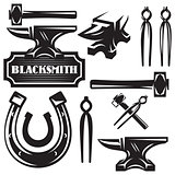 monochrome vector set of design element for blacksmithing