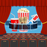 cinema auditorium with seats and popcorn