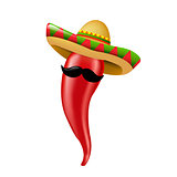 Hot Chilli Pepper With Sombrero And Moustaches