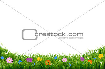 Gumboot With Green Grass And Tulips