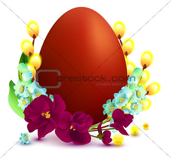 Easter symbols and accessories egg, willow branch, lily of valley, violet