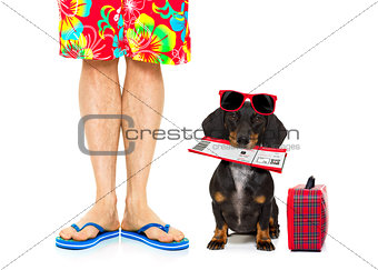 two on summer  vacation, dog and owner