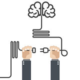 Turn on your brain - hands with plug and cord