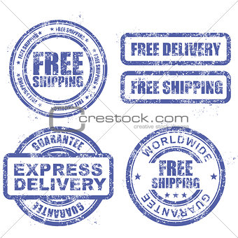 Express delivery and free worldwide shipping - blue grunge stamp