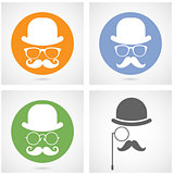 Silhouette of gentleman's face with moustaches, bowler and glass
