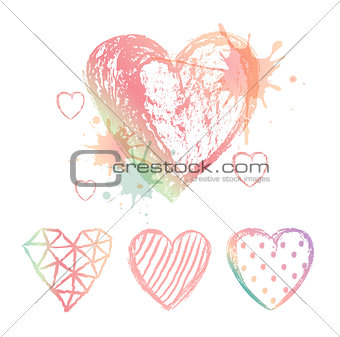 Vector Set hand drawn hearts