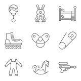 Baby related thin line vector icon set