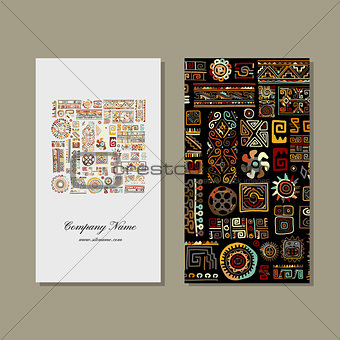 Business card design, ethnic handmade ornament