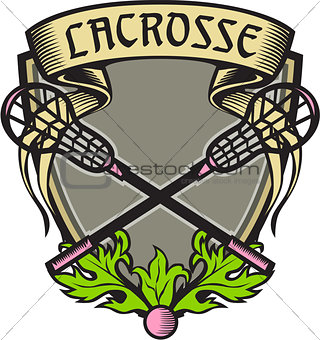 Crossed Lacrosse Stick Coat of Arms Crest Woodcut