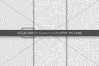 Collection of striped seamless geometric patterns. Gray and white texture.