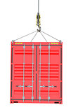 Red Cargo Container Hoisted By Hook