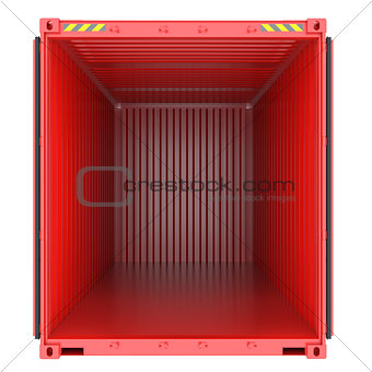 Bright red empty opened shipping container