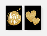 Valentine's day cards with hand lettring and gold glitter details.