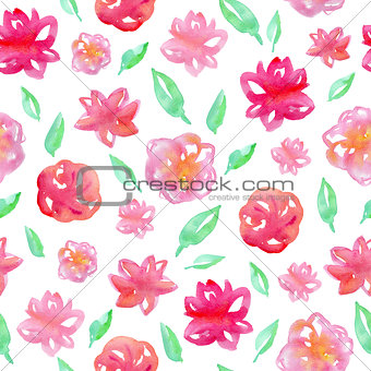 Pink flowers and green leaves 