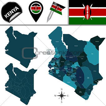 Map of Kenya with Named Counties