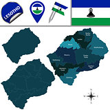 Map of Lesotho with Named Districts