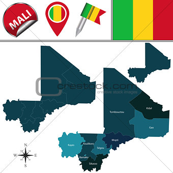 Map of Mali with Named Regions