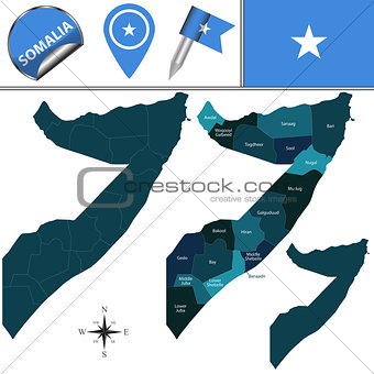 Map of Somalia with Named Regions