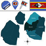 Map of Swaziland with Named Regions