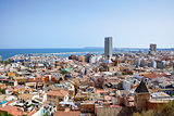 View on Alicante old city and port from castle Santa Barbara, summer Spain