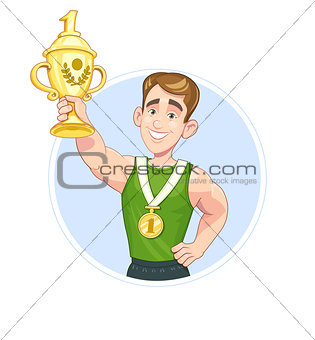 Winner sportsman with cup and medal vector