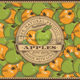 Vintage Apple Label On Seamless Pattern