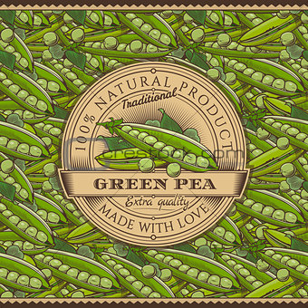 Vintage Green Peas Label On Seamless Pattern
