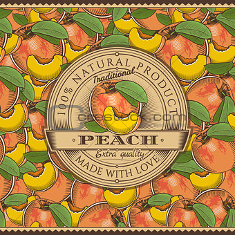 Vintage Peach Label On Seamless Pattern