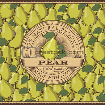 Vintage Pear Label On Seamless Pattern